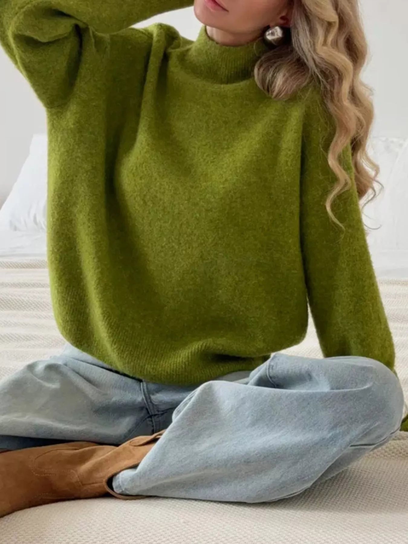Mock Neck Dropped Shoulder Sweater 