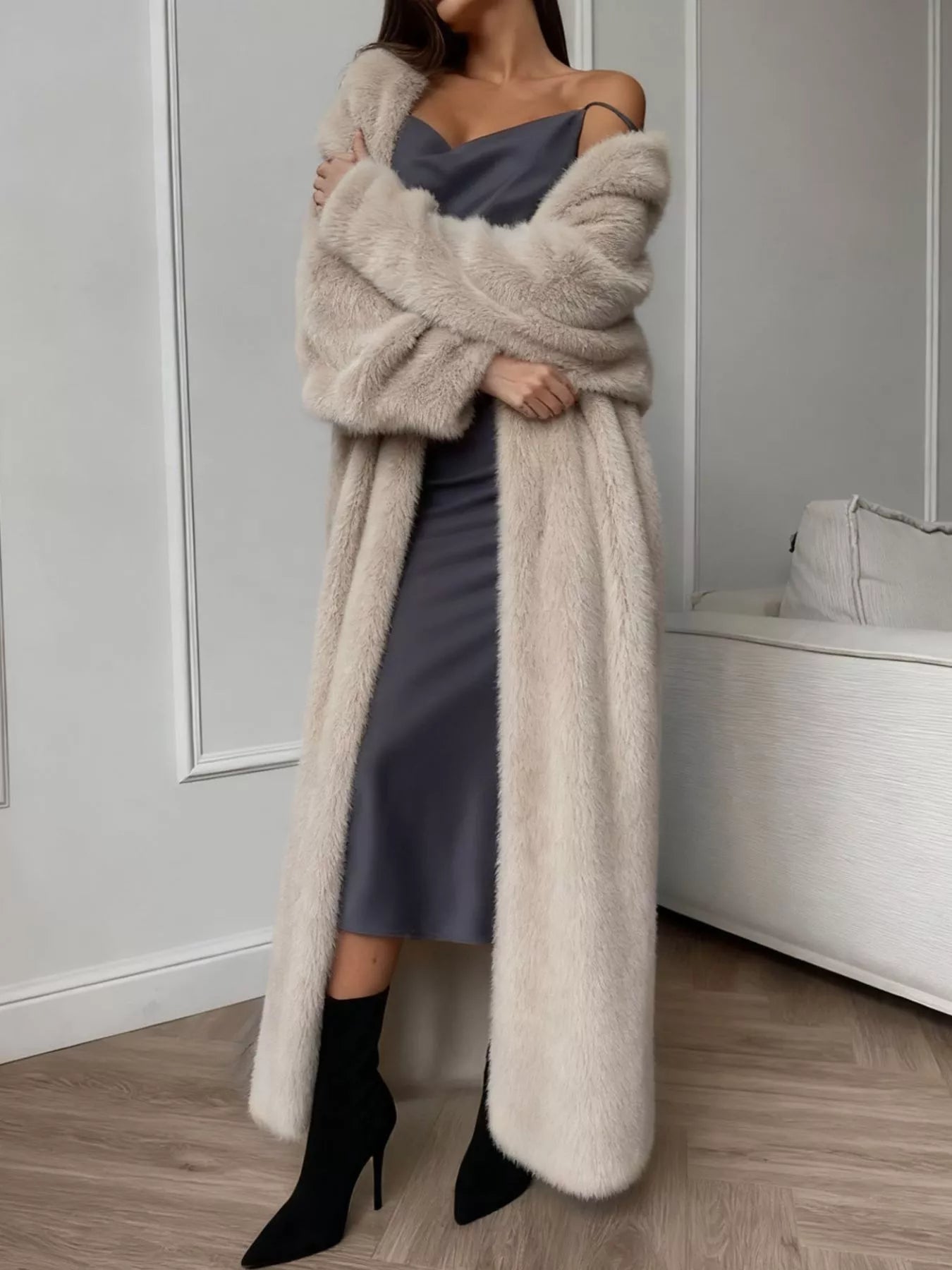 Fuzzy Open Front Longline Cardigan 