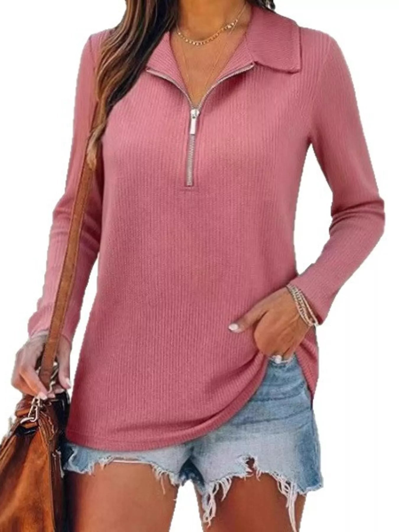 Half Zip Long Sleeve Knit Top 