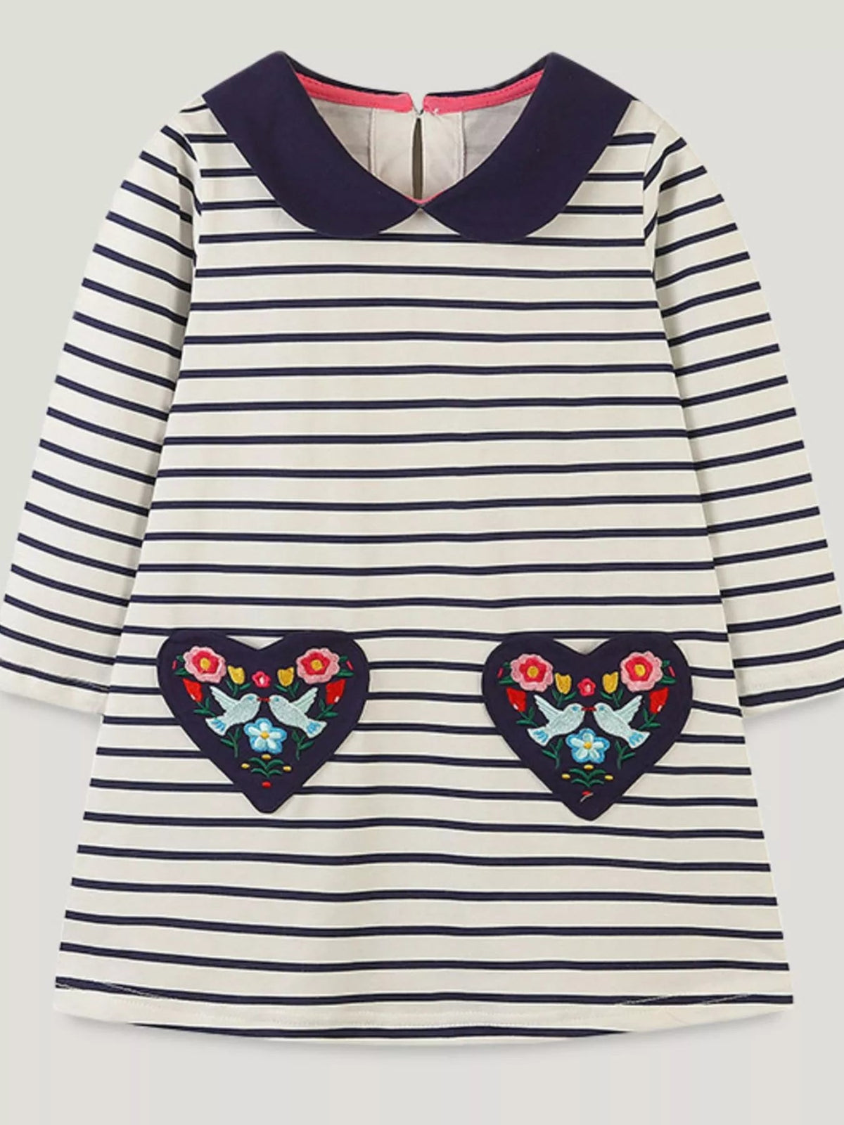 Children's Embroidered Striped Long Sleeve Dress 