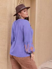 Plus Size Boho Embroidered Long Sleeve Blouse 