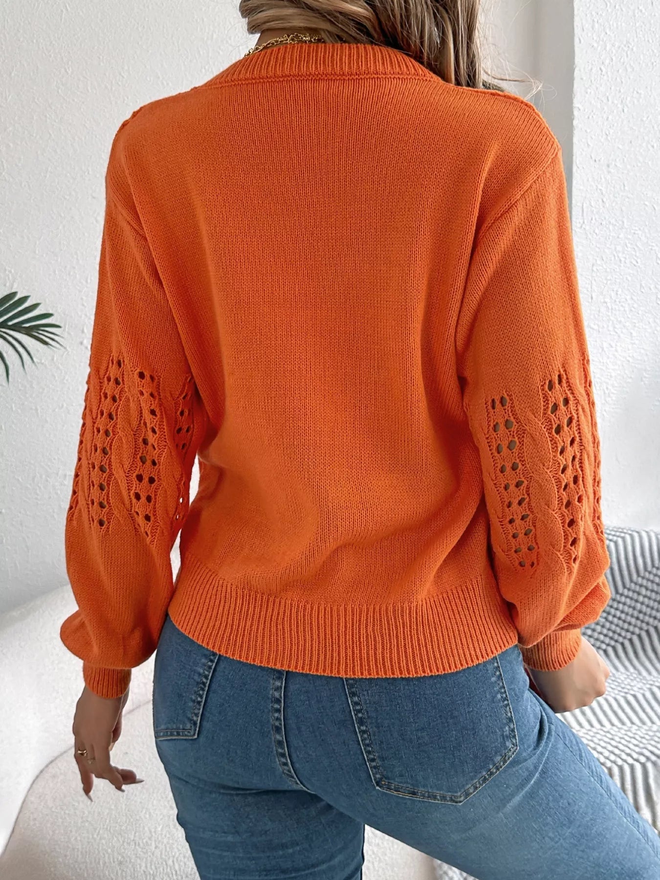 Hollow Out Eyelet Long Sleeve Sweater 