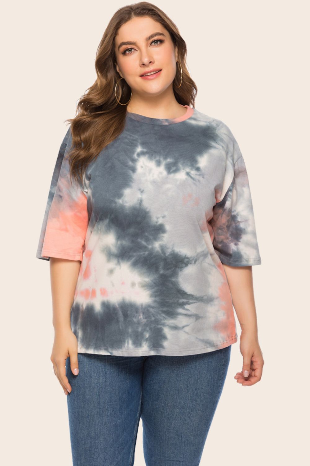 Plus Size Tie-Dye Half Sleeve Tee Shirt 