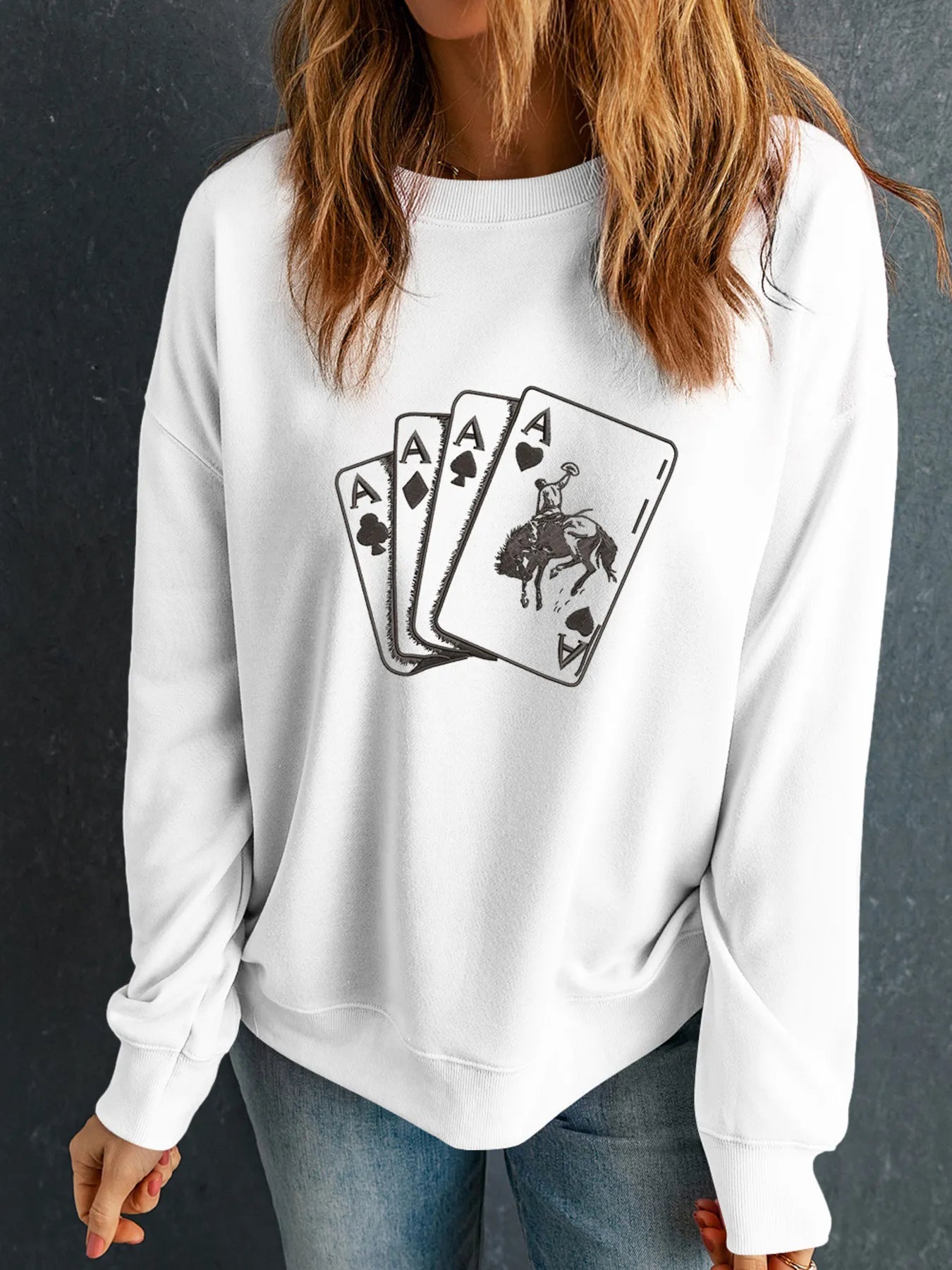 Ace Card Cowboy Graphic Long Sleeve Sweatshirt 