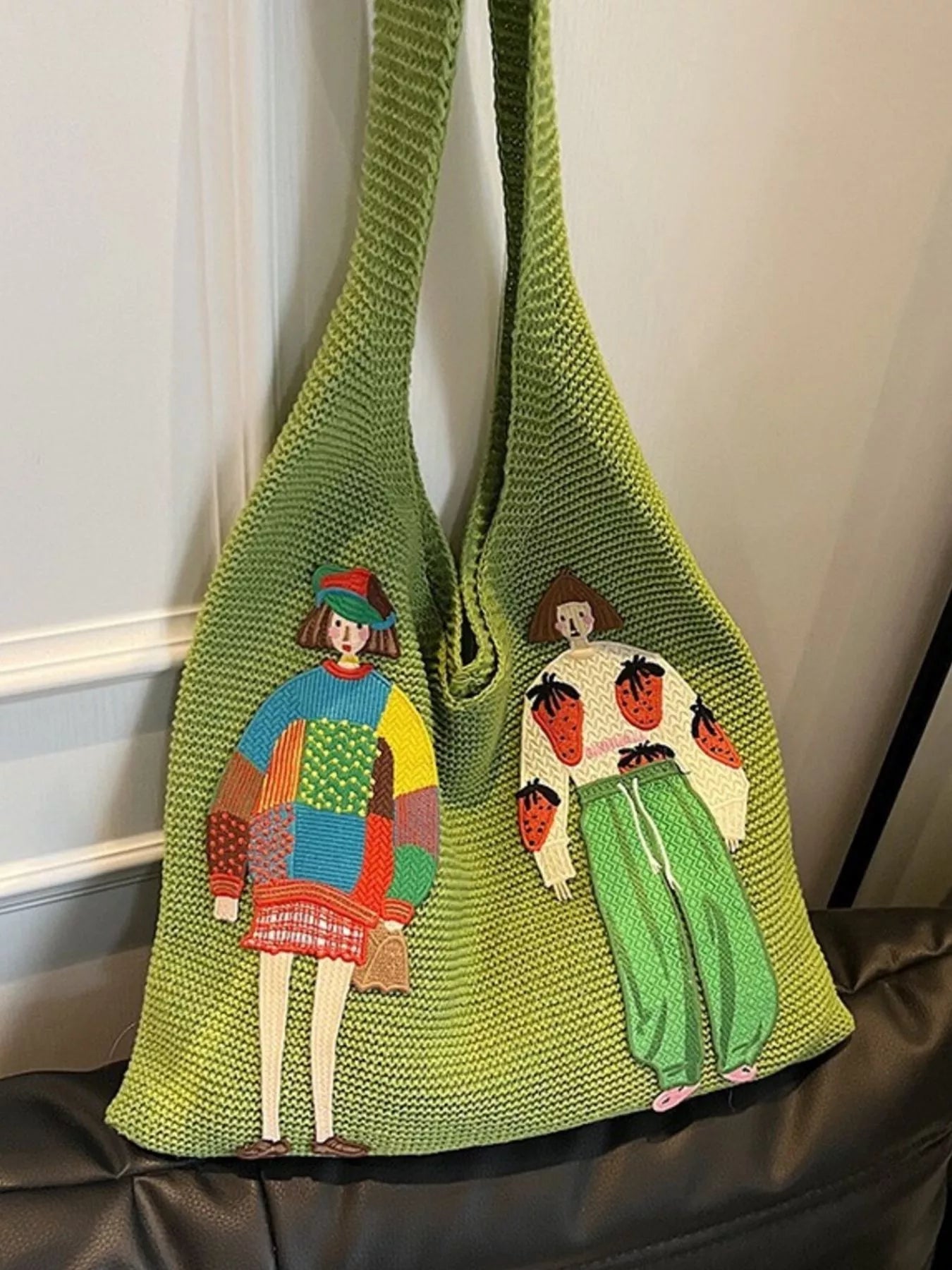 Knitted Embroidered Shoulder Bag 