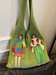 Knitted Embroidered Shoulder Bag 