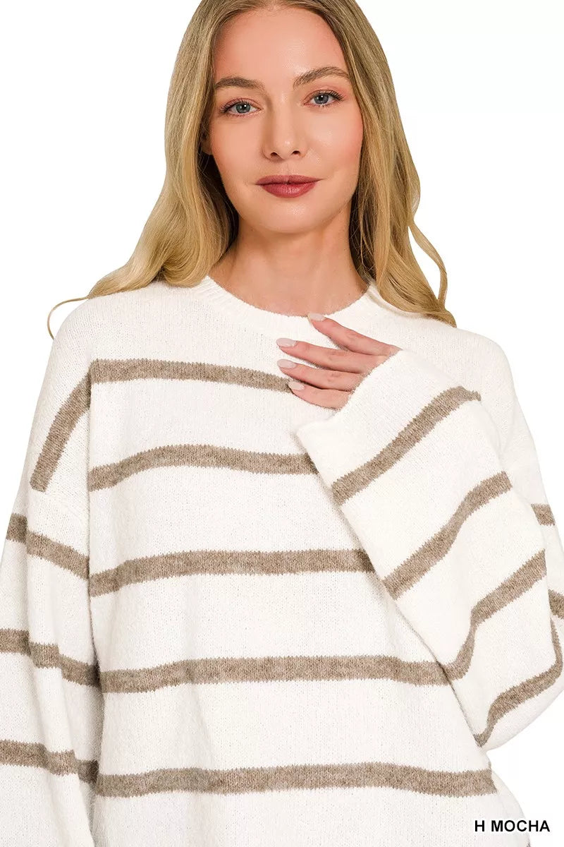 Zenana Wool Blend Striped Sweater 