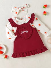 Children's Ruffled Bodysuit and Heart Decor Dress Set with Headband 