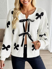 Tie Front Bow Pattern Cardigan 