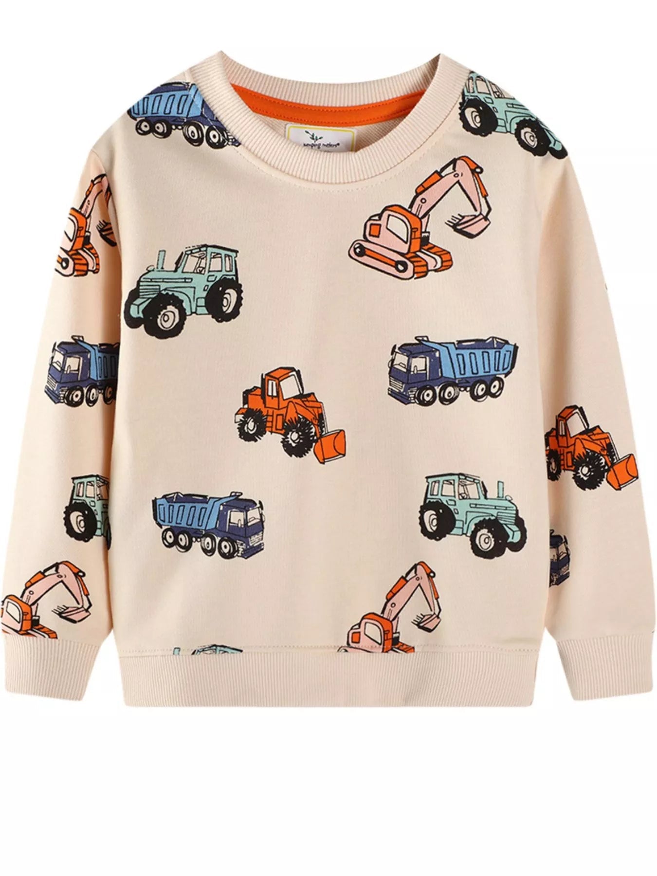 Children's Cartoon Vehicle Print Crew Neck Sweatshirt 