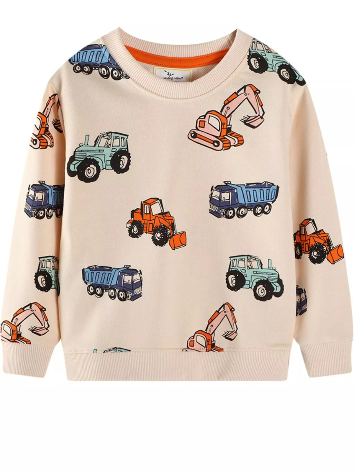 Children's Cartoon Vehicle Print Crew Neck Sweatshirt 