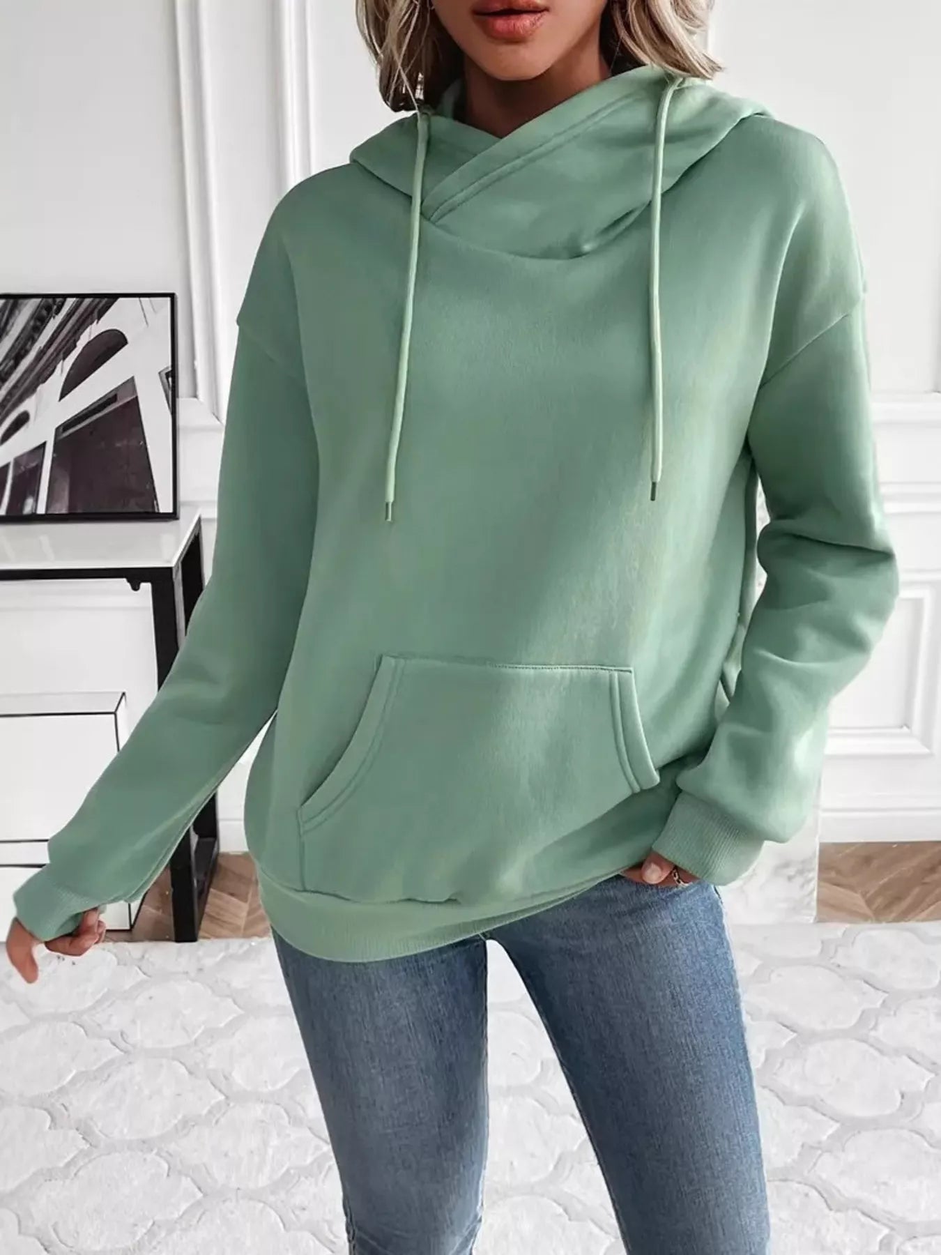Kangaroo Pocket Long Sleeve Drawstring Hoodie 