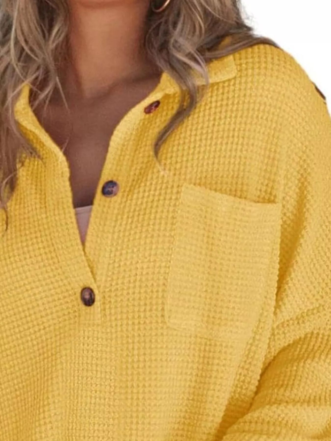 Casual Waffle Knit Button Detail Blouse 