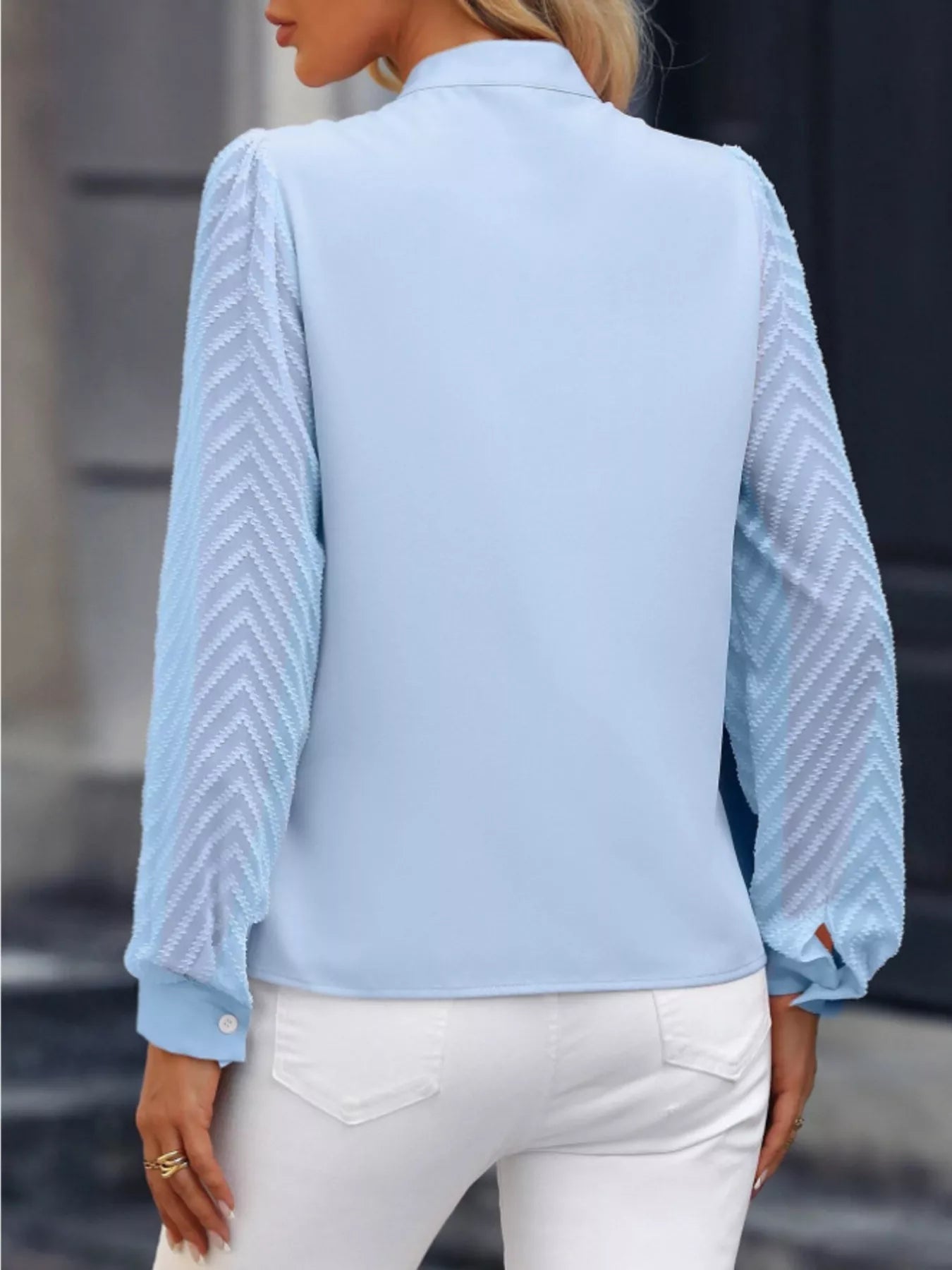 Notched Long Sleeve Blouse 