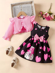 Children's Bow Dress & Ruffle Trim Cardigan Set 
