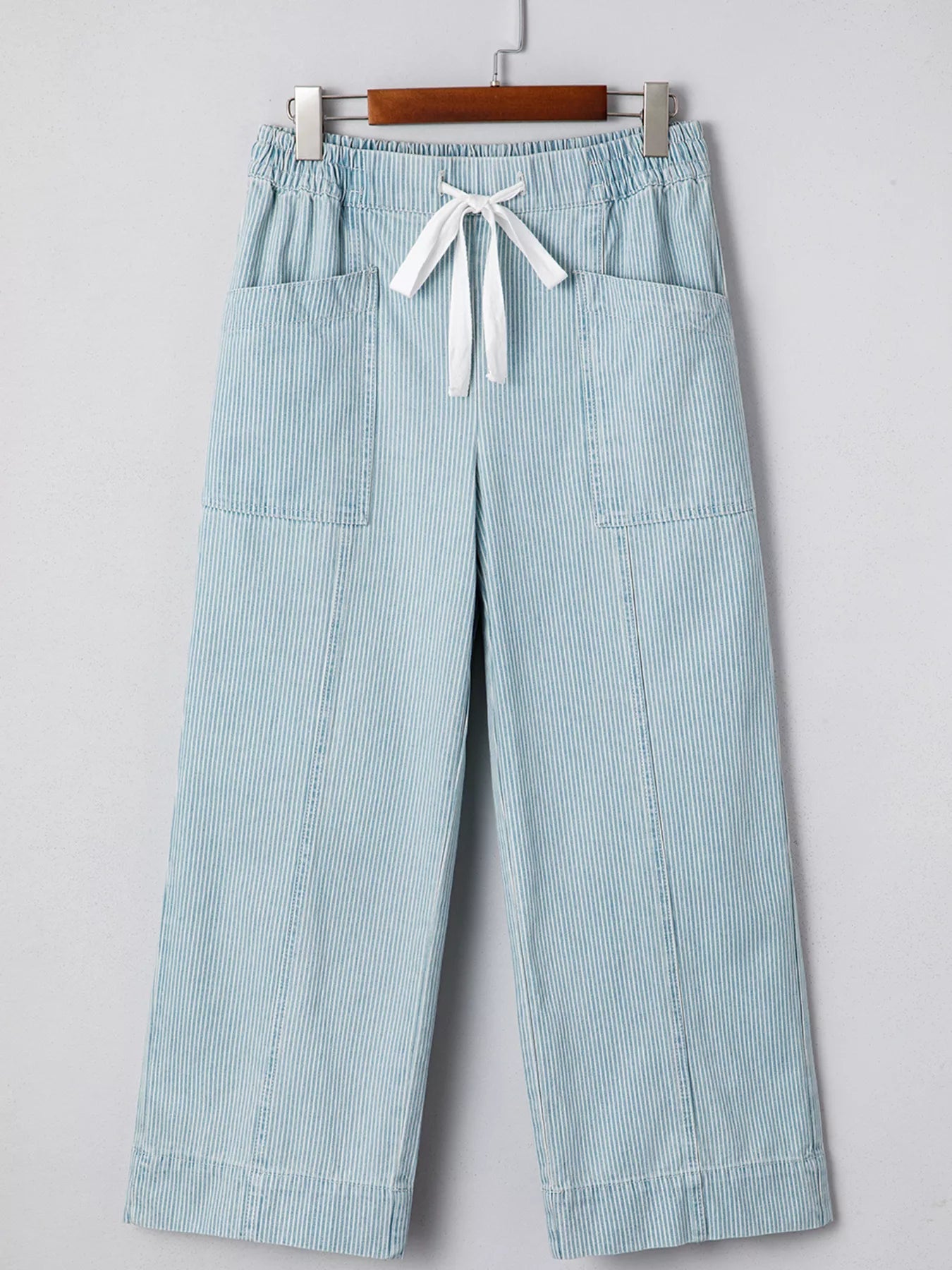 Stripe Mid Rise Drawstring Waist Jeans 
