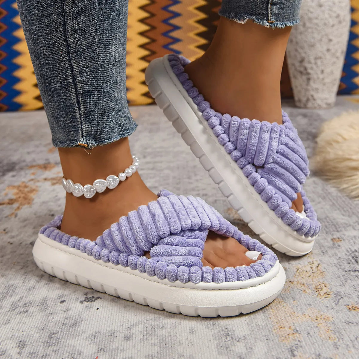 Crisscross Open Toe Platform Slippers 