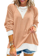 Two-Tone Ribbed Knit Sweatshirt 