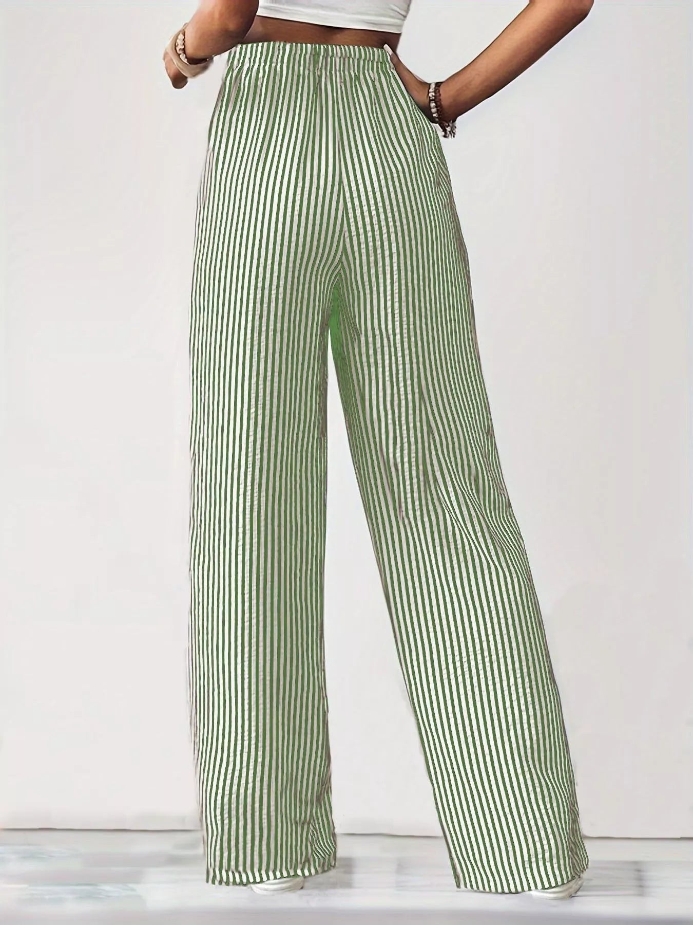 Striped High-Waisted Wide Leg Pants 
