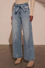 Tied Wide Leg Jeans with Pockets 