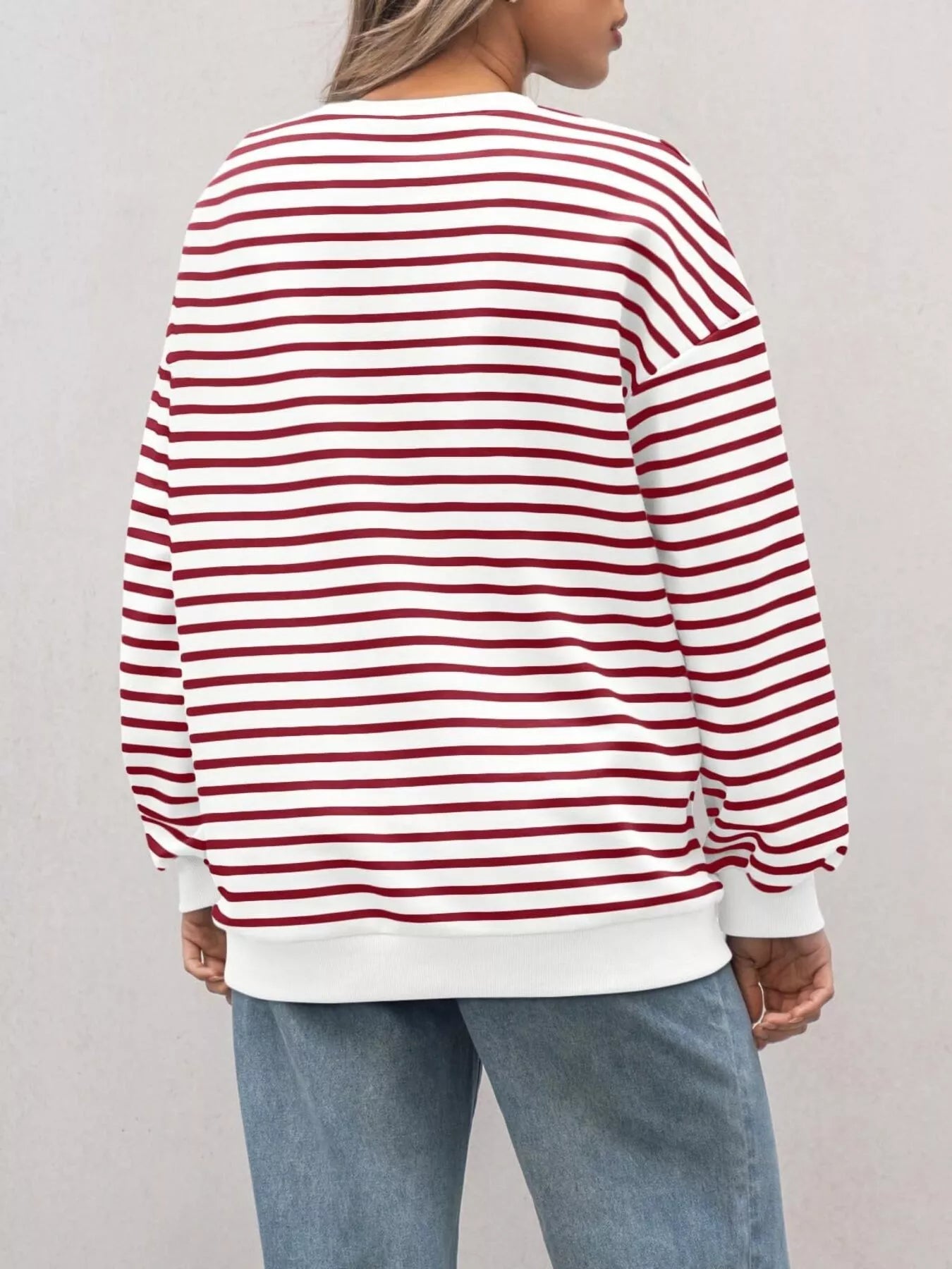Striped Round Neck Oversized Casual Sweatshirt 