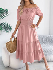 Smocked Off-Shoulder Tiered Dress 