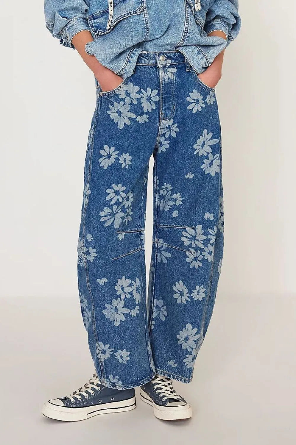 Flower Print Wide Leg Jeans 