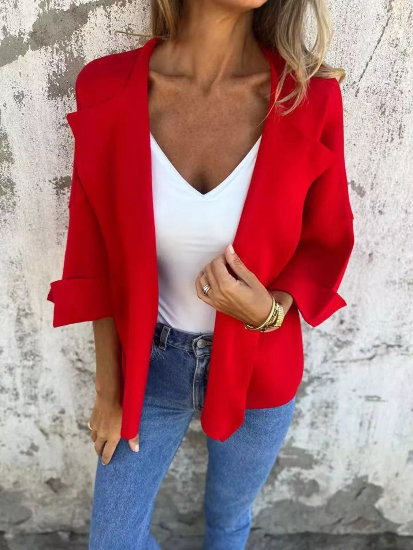 Full Size Open Front 3/4 Sleeve Casual Cardigan Plus Size 