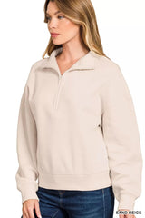 Zenana Fleece High Neck Half Zip Sweatshirt 