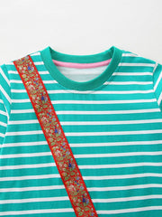 Children's Striped Bird Applique Long Sleeve Dress 
