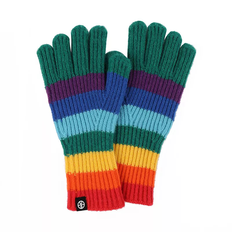 Rainbow Striped Knitted Gloves 
