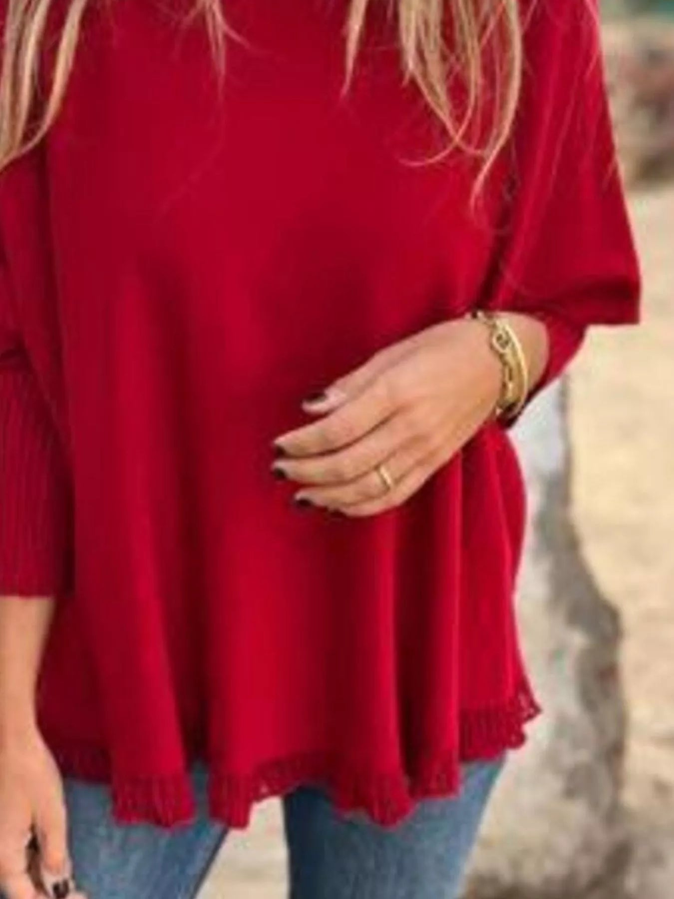 Full Size Round Neck Long Sleeve Knit Top with Lace Trim Plus Size 