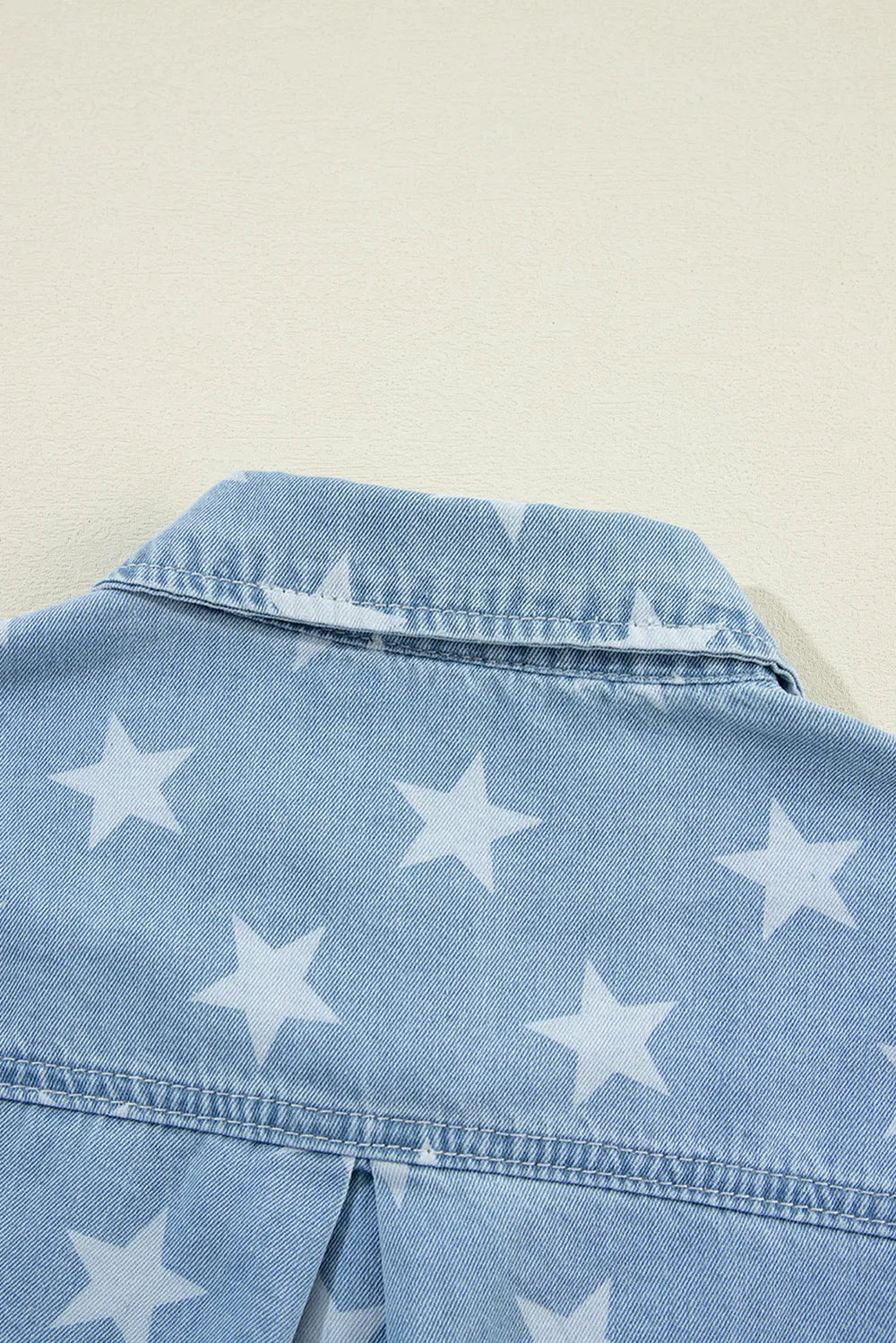 Raw Hem Star Collared Neck Denim Top 