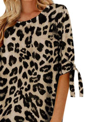 Leopard Round Neck Half Sleeve Dress 