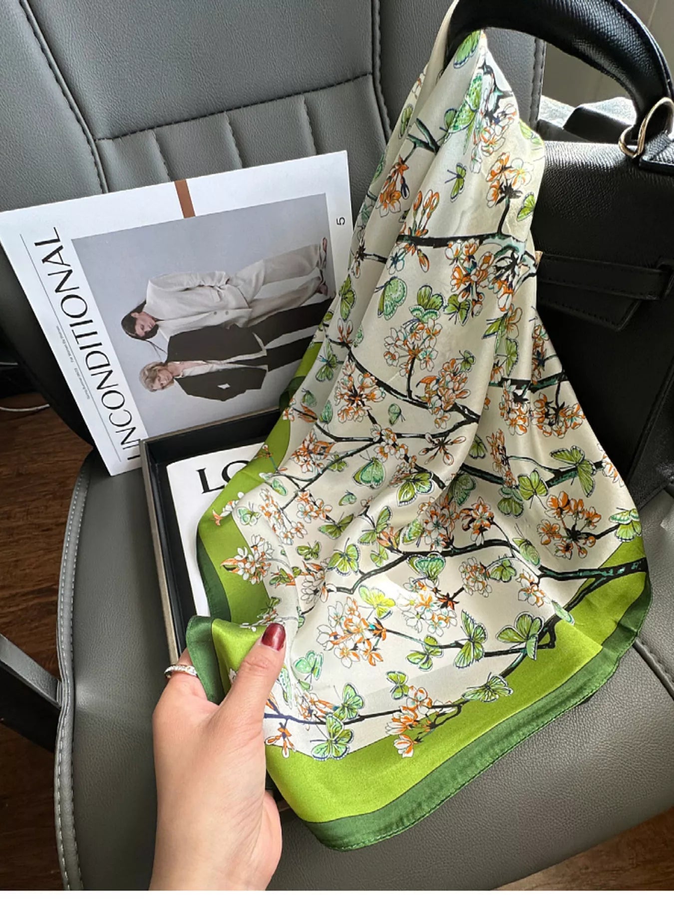 Floral Print Silk Scarf 