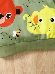 Children's Cartoon Animal Print Sweatshirt & Jeans Set 