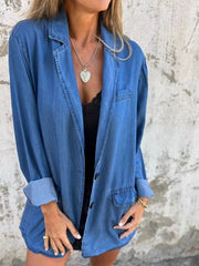 Full Size Button Down Denim Blazer Plus Size 