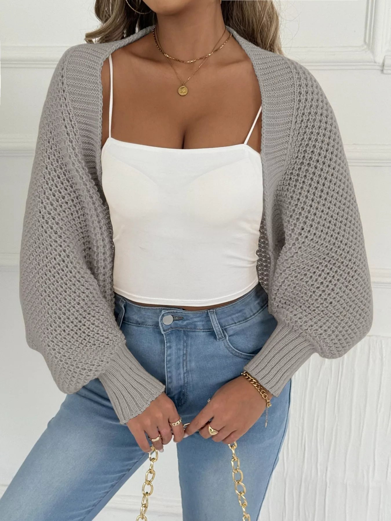 Open Front Batwing Sleeve Cardigan 