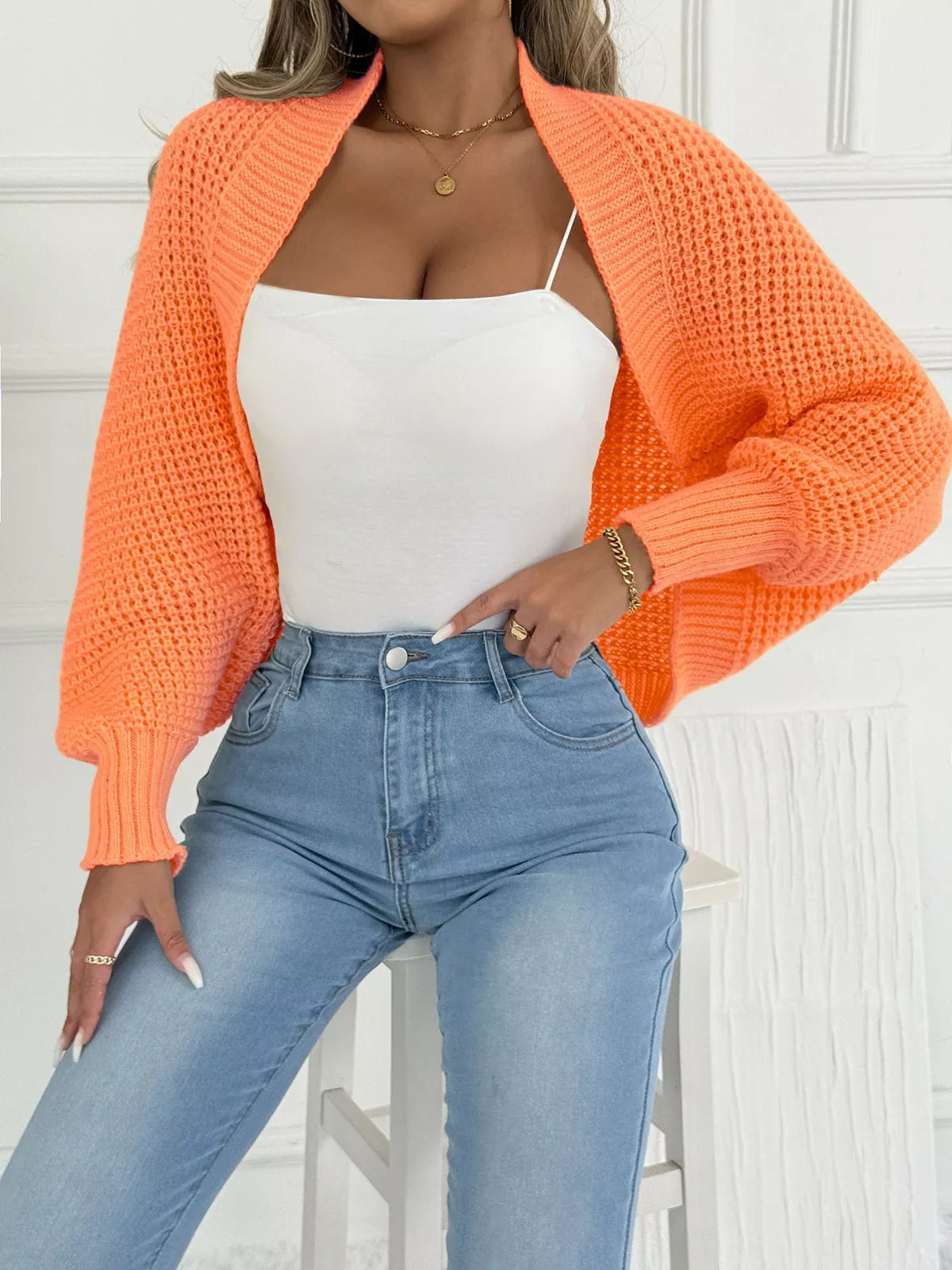 Open Front Batwing Sleeve Cardigan 