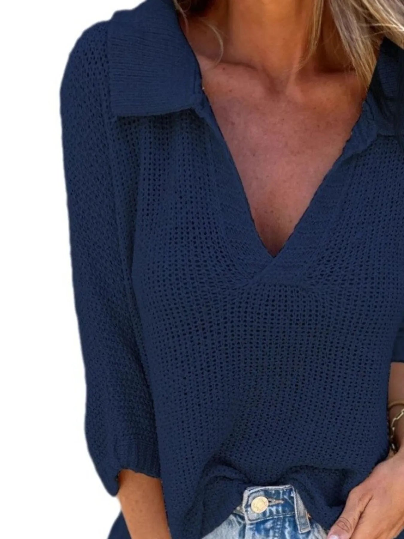 Full Size Johnny Collar Loose Knit Sweater Plus Size 