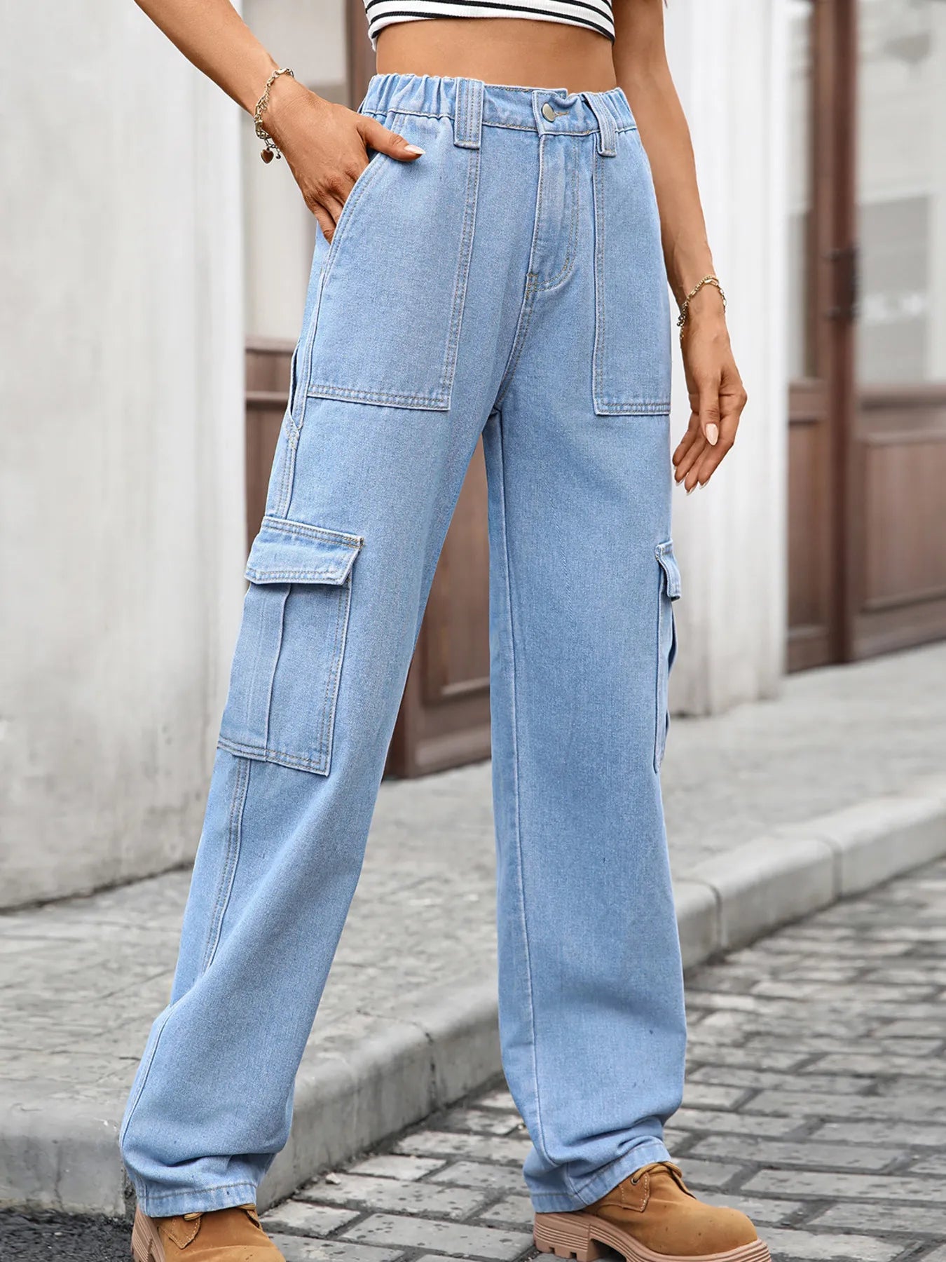 High-Waisted Cargo Jeans 