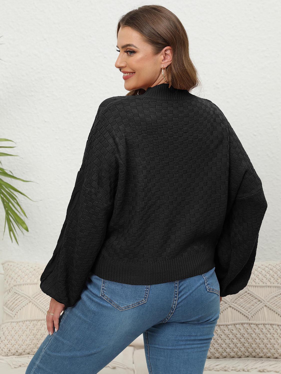 Plus Size Mock Neck Cable Knit Long Sleeve Sweater 