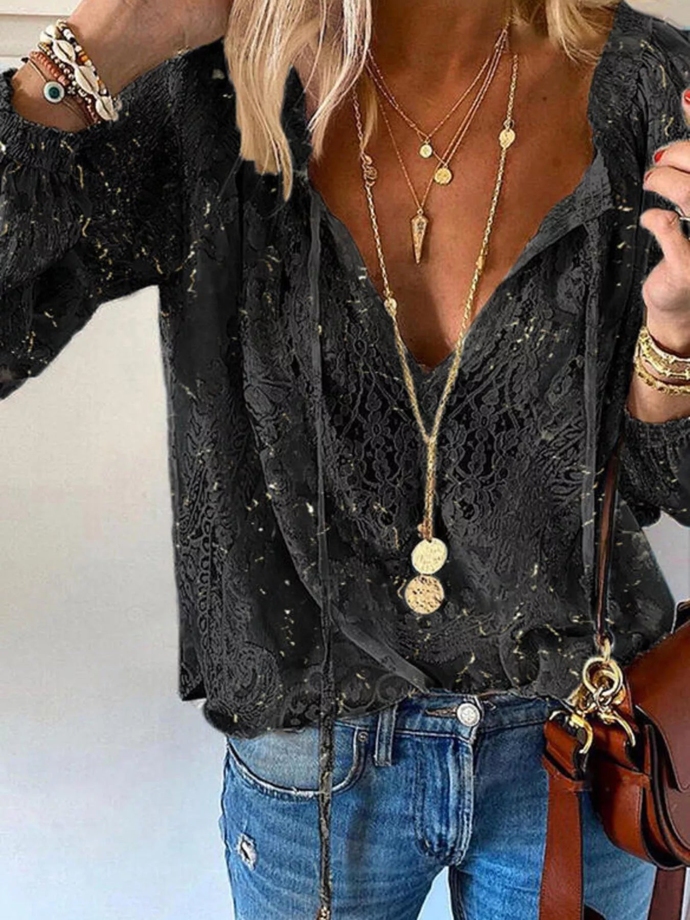 Lace Tie-Neck Blouse 
