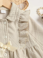 Children's Ruffled Bow Collared Neck Dress 