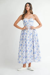 MABLE Sweetheart Neckline Floral Printed Midi Dress 