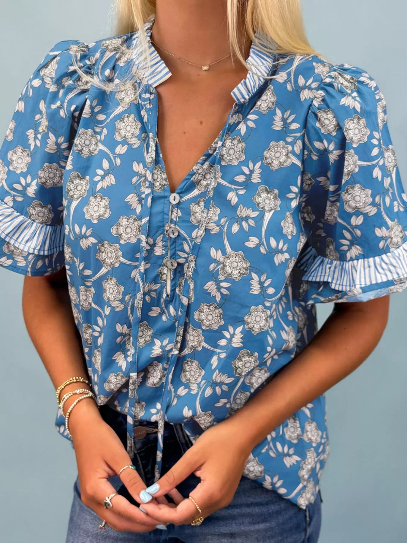 Floral Print Ruffle Sleeve Blouse 