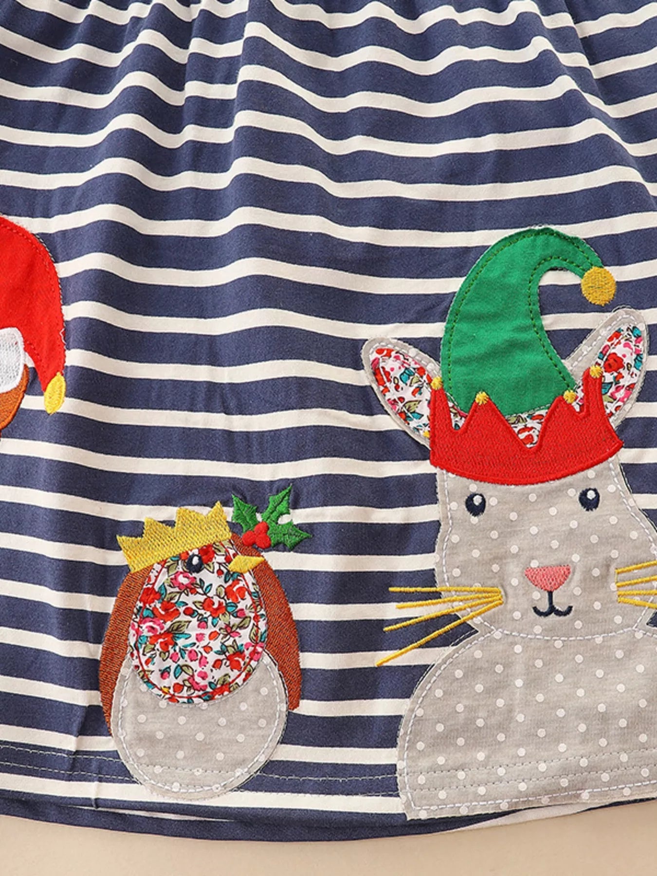 Children's Animal Applique Striped Dress 