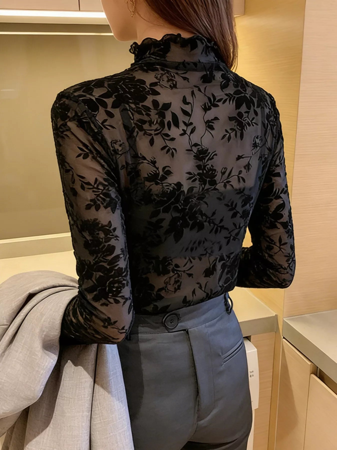 Floral Turtleneck Long Sleeve Top 