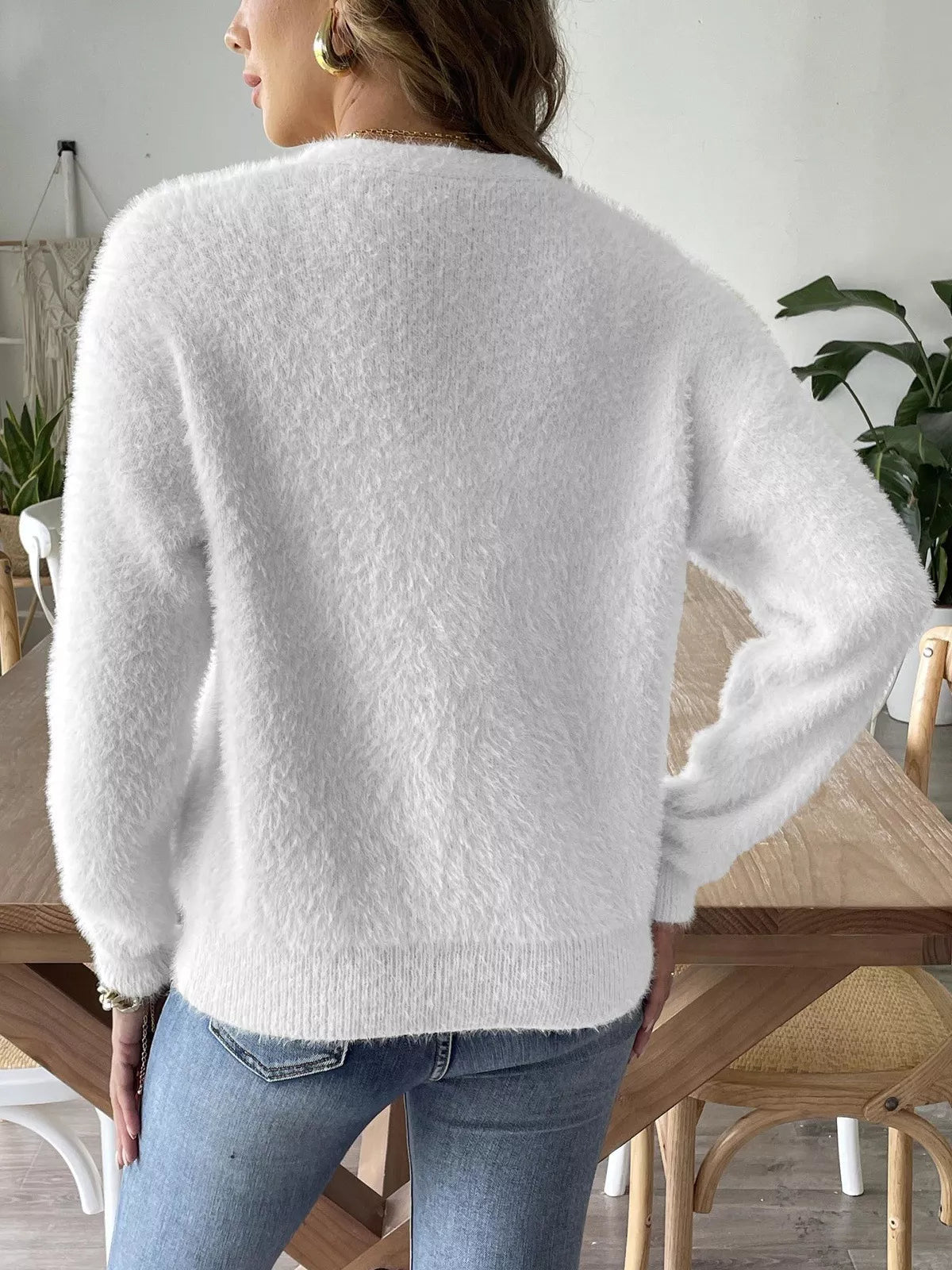 Fuzzy Knit V-Neck Cardigan 