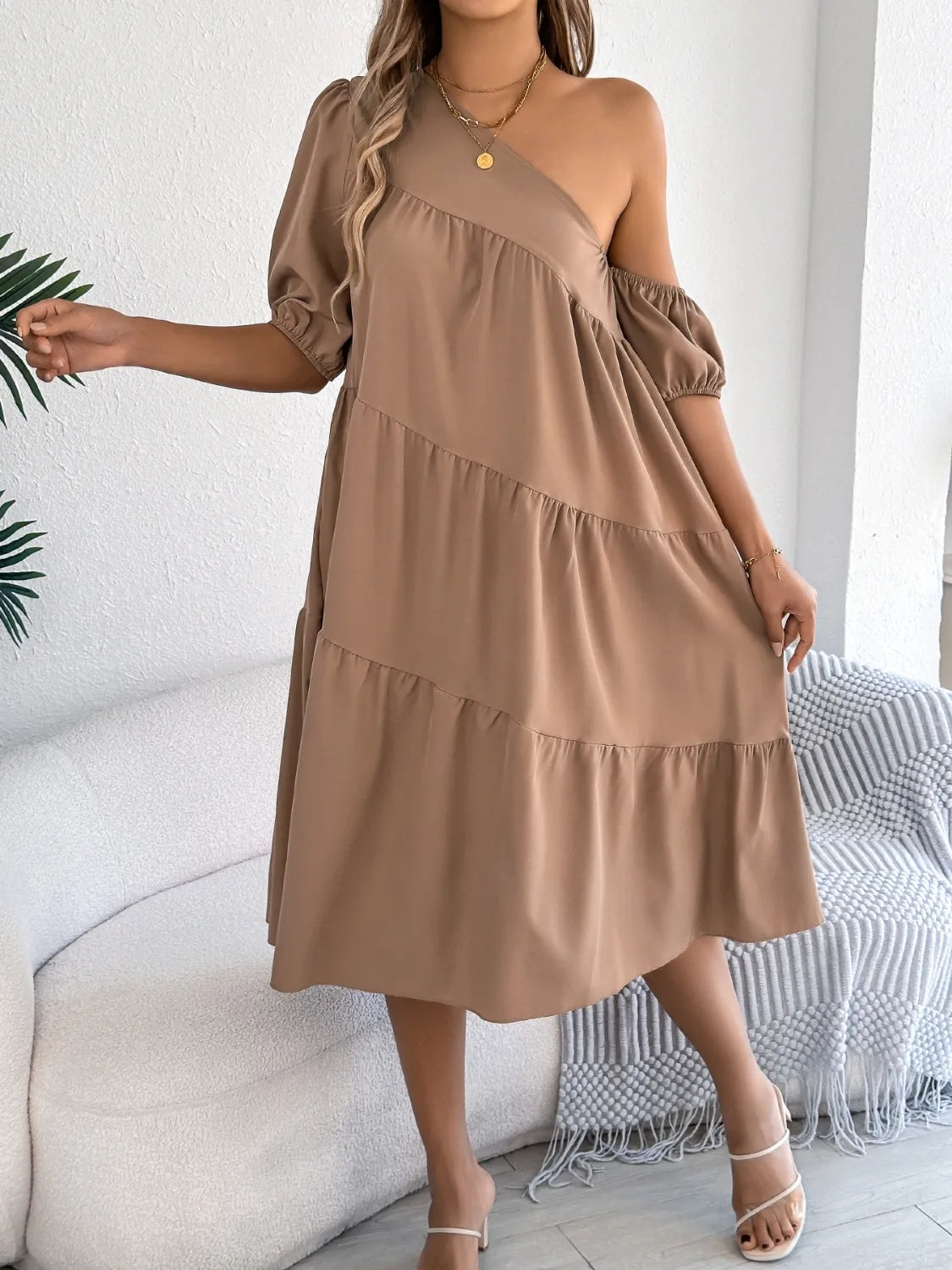 Single Shoulder Tiered Dress 